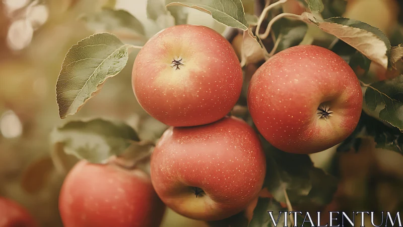 Sunlit orchard apples glowing like autumn lanterns on boughs.