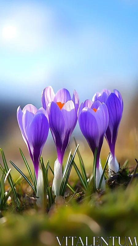 Purple Crocus Flowers in Spring Bloom.