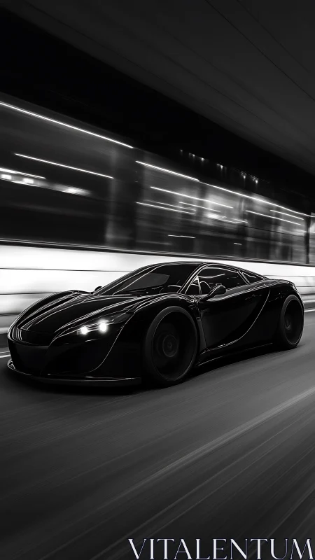 Midnight hypercar slicing neon tunnels in liquid shadow.