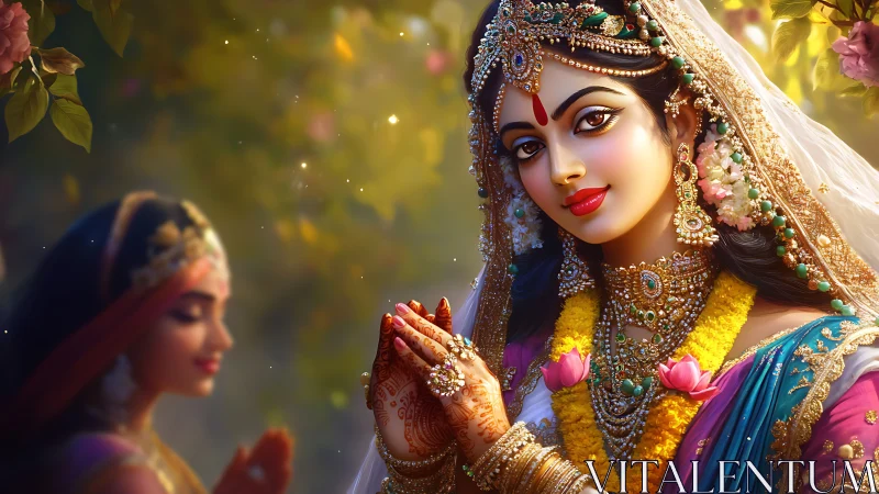 Digitally rendered bridal portrait with ornate Indian regalia.