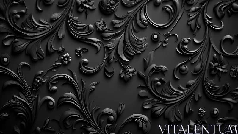 Velvet-black scrollwork curls into a baroque midnight garden