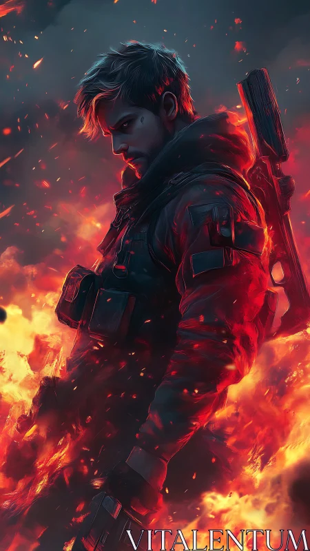 Armored soldier in embers rendered with high dynamic contrast lighting