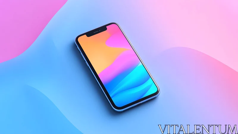 Modern smartphone on colorful abstract gradient background.