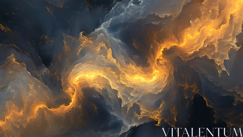 Solar storm river swirling through midnight storm clouds.