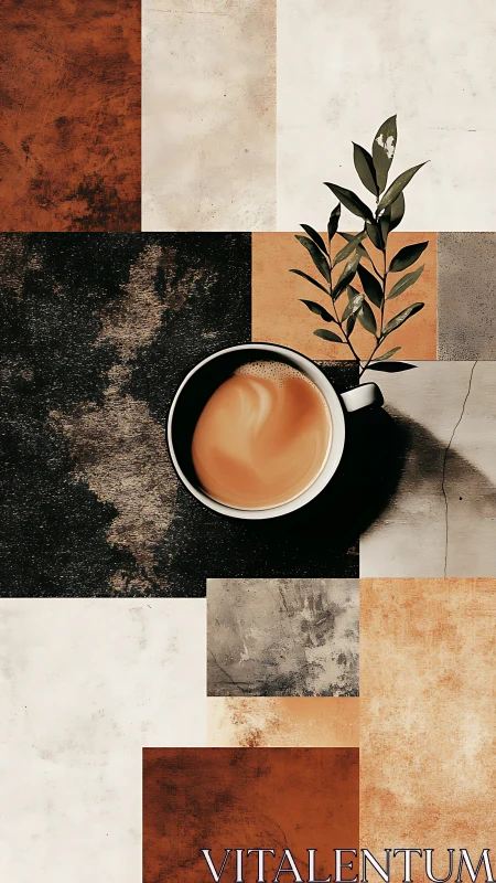 Calm coffee moment on a warm geometric table.