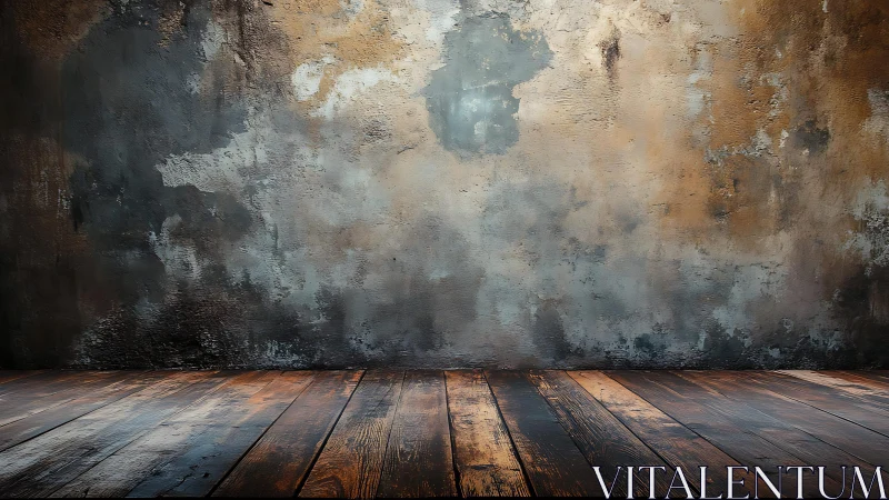 Rustic textured concrete wall and aged wood floor backdrop.
