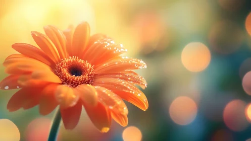 Gerbera's Golden Hour: Dewdrop Daydream.