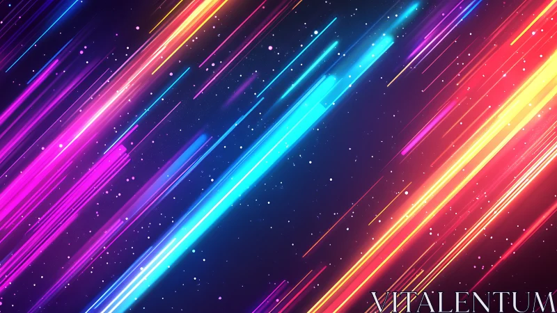 Diagonal neon light trails form high-velocity motion vectors in space