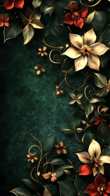 Jeweled Blooms Waltz on Deep Emerald Canvas.