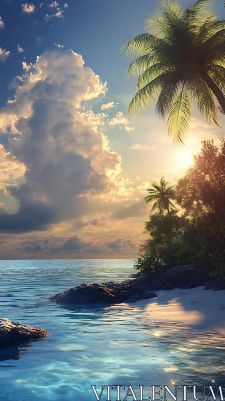 Tropical Coastal Landscape with Cumulus Cloud Formation and Backlighting