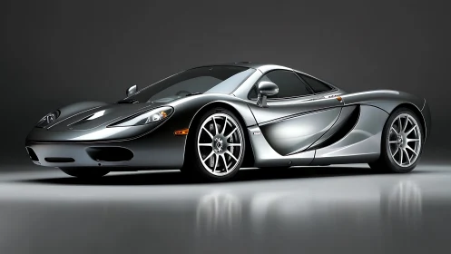 Silver bullet supercar lounges under studio spotlight glow