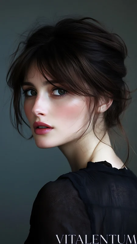 Profile portrait shows young woman in soft studio light