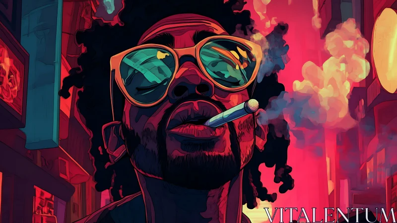 Neon city swagger with bold sunglasses and drifting smoke.