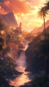 Golden Valley: A Temple's Sunset Paradise