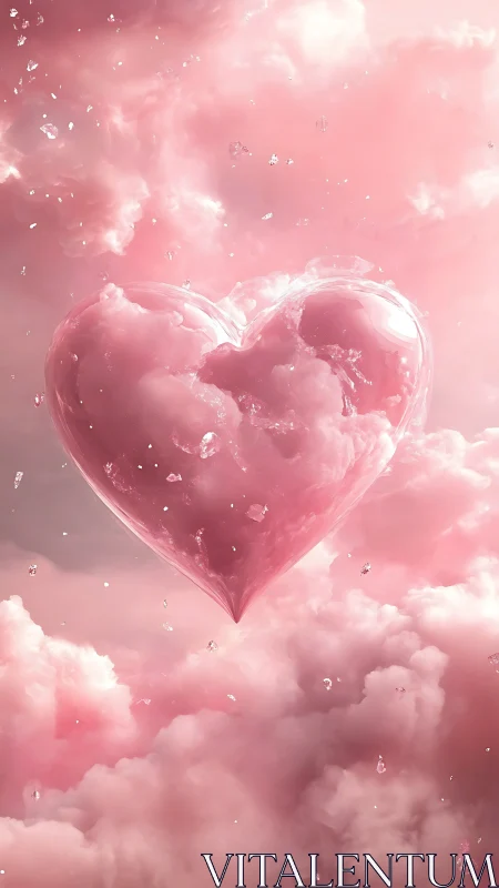 Pink Heart Cloud in Dreamy Sky with Sparkles.