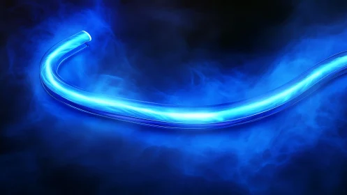 Glowing blue energy ribbon gently curves through dim mist