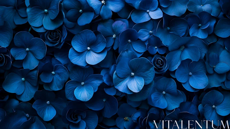 Blue Hydrangea Cluster Composition with Luminous Depth.