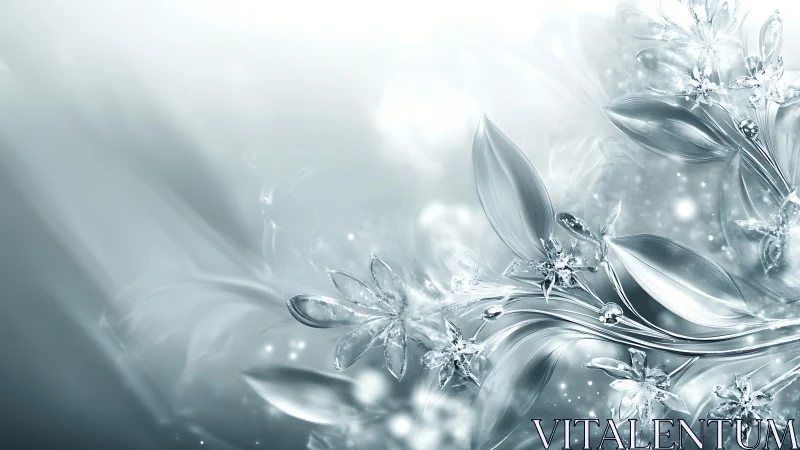 Crystaline silver botanicals in soft luminous abstraction