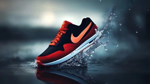 Sport sneaker splash shot with bold orange detailing.