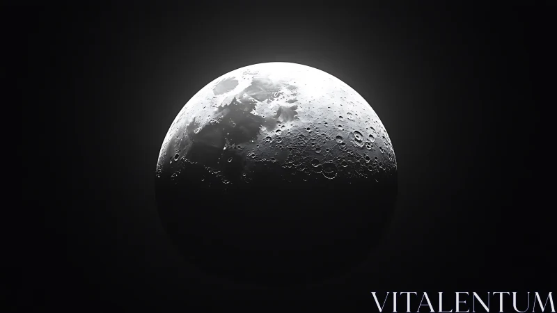 Lunar surface is rendered in high-contrast partial illumination