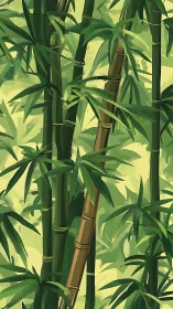 Lush bamboo grove illustration captures tranquil green depth.