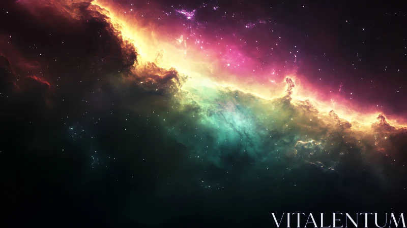 Radiant multicolor nebula crest spans dark interstellar void