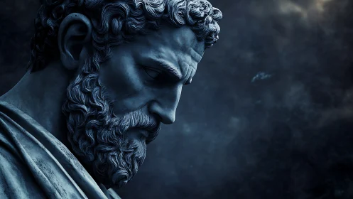 Classical marble profile under moody cinematic lighting.