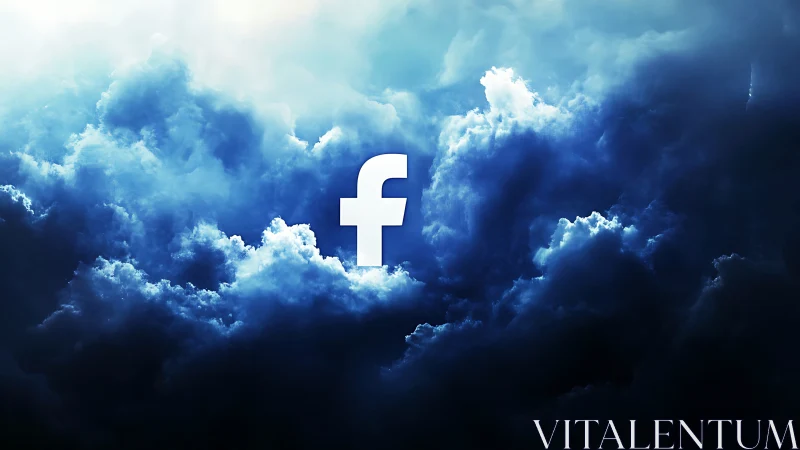 Stormy blue clouds cradle a bold social media icon