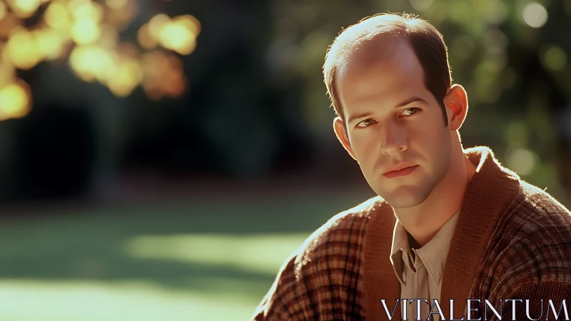 Soft autumn light studies a pensive man in warm knits