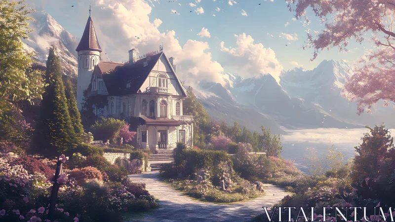 Victorian lakeside villa glows amid lush alpine spring garden