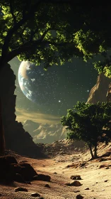 Alien canyon stroll beneath a borrowed emerald sky.