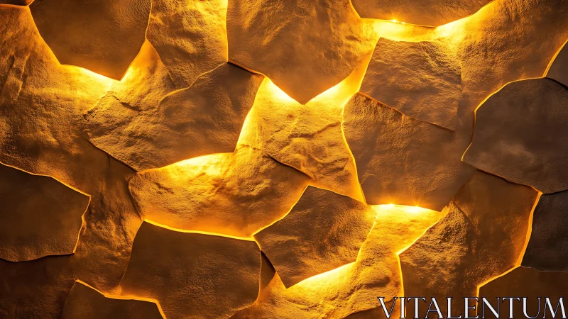 Illuminated Stone Wall Texture with Warm Golden Lighting.