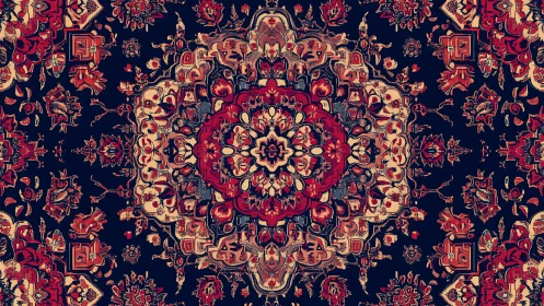 Ornate floral mandala in rich crimson oriental tapestry design.