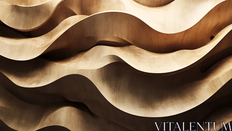 Layered wooden wave structure with curved overlapping forms.