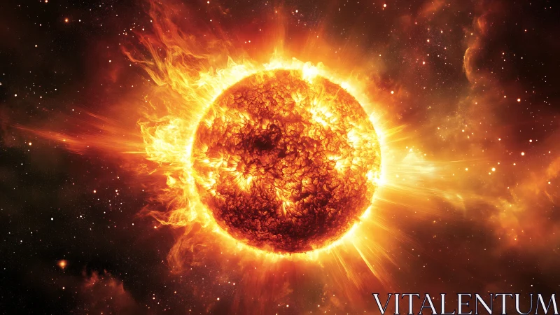 Stellar corona close-up of molten star with eruptive plasma arcs