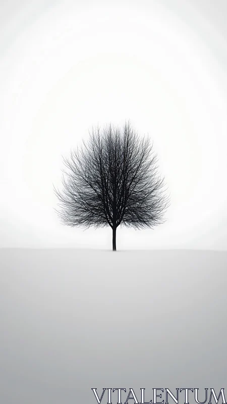 Solitary winter tree stands in serene minimalist silence