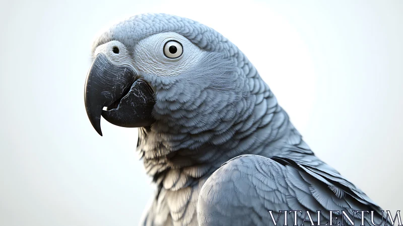 African Grey Parrot Close-Up in Natural Light, Realistic Photo.