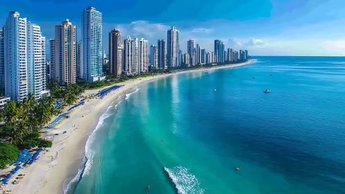 High-rise oceanfront skyline overlooking turquoise bay.