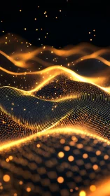 Luminous data dunes rippling with golden particle fire.