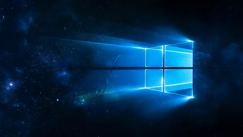 Windows-style luminous window frame appears in deep space