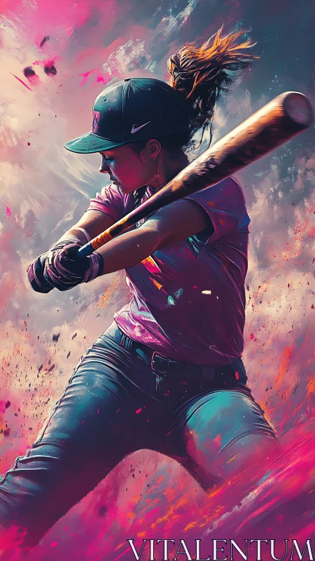 Slugger in neon storm, swinging through wildfire colorfields.