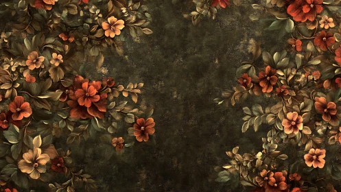 Vintage floral border on dark textured botanical canvas.
