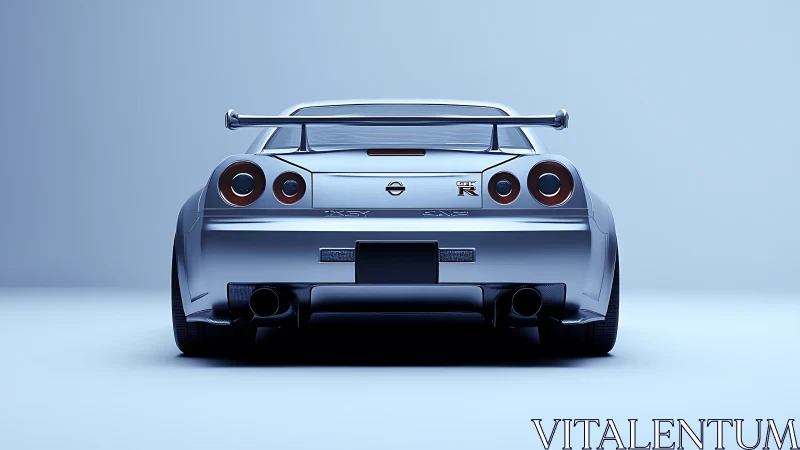 Sleek rear view of silver sports coupe under cool studio light.