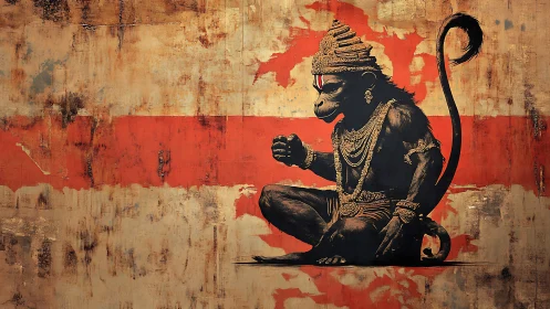 Golden monkey guardian resting in a storm of rustic color.