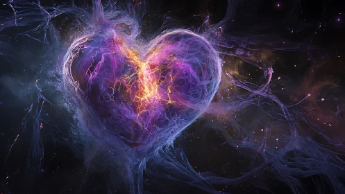 Luminous Heart Energy Burst Against Cosmic Void.