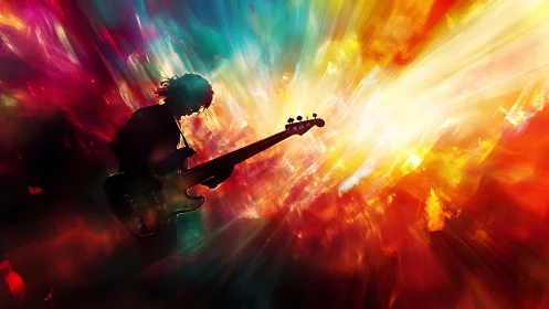 Bass guitarist ignites a nebula of sound and color onstage.