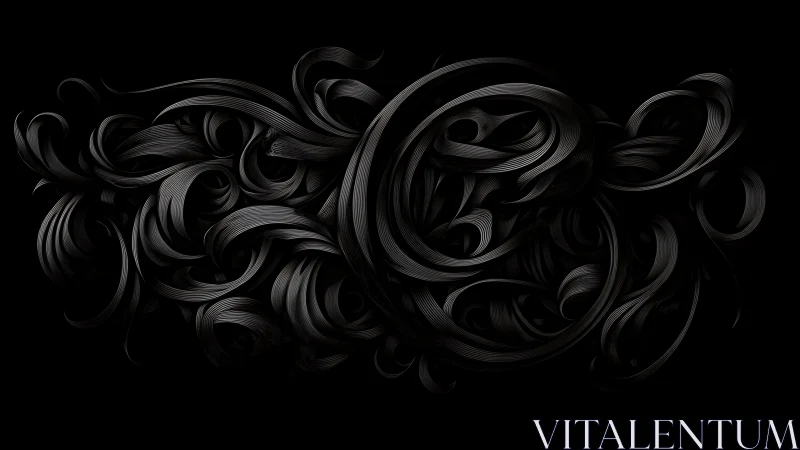 Curled black ribbons in intricate luminous abstract flow.