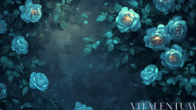 Luminescent Blue Roses on Dark Foliage