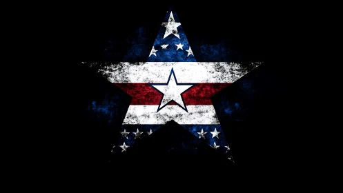 Grunge-textured dual star emblem with distressed flag overlay.