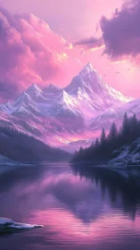 Pink alpine peaks mirror over serene twilight lake.